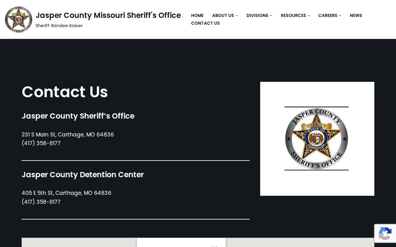 Jasper County Sheriff’s Office contact page for booking-record requests